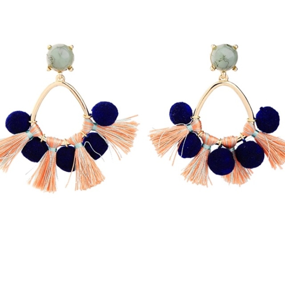 Pom Pom Silk Thread Tassel Earrings
